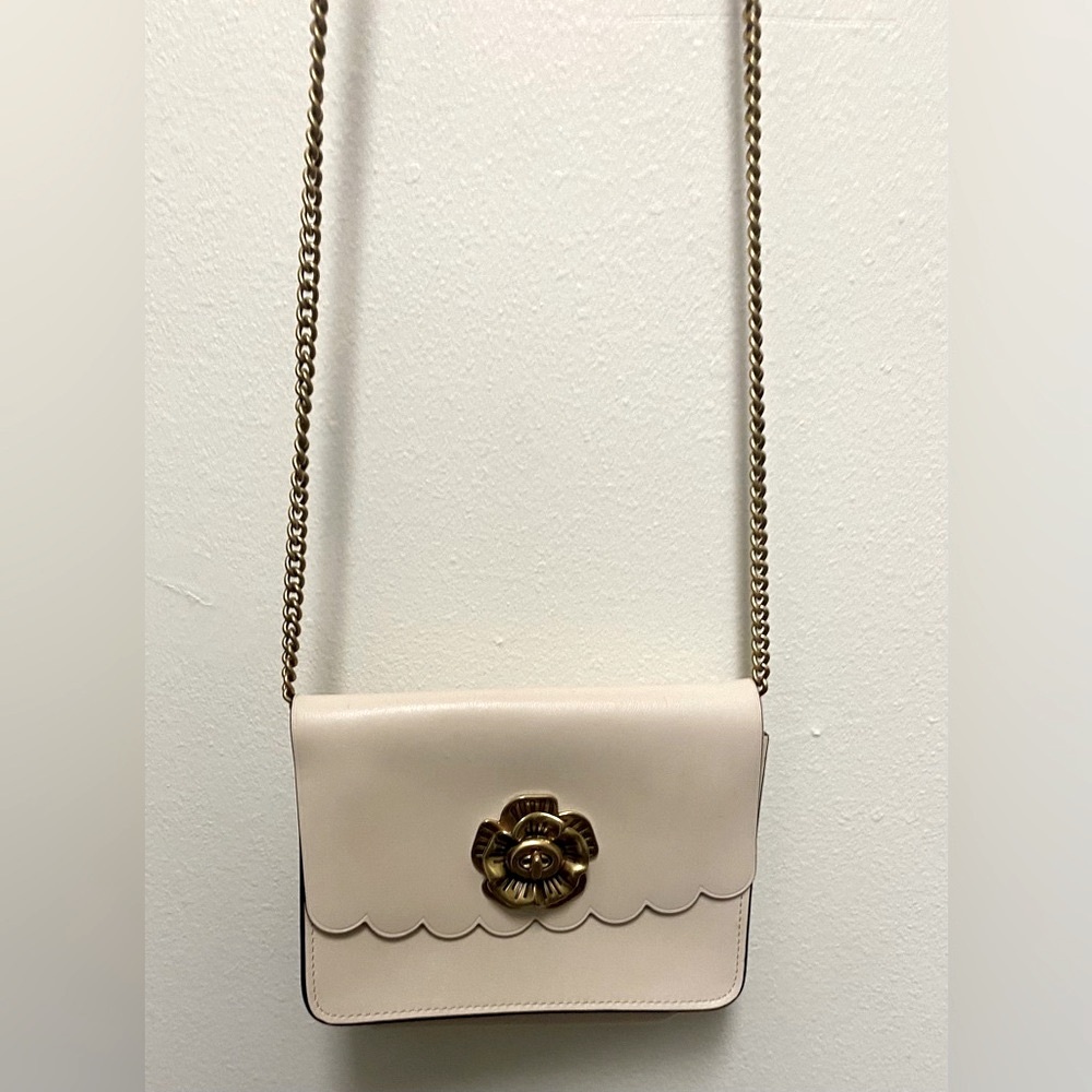 Coach Cream and Gold Crossbody Bag with Chain Strap